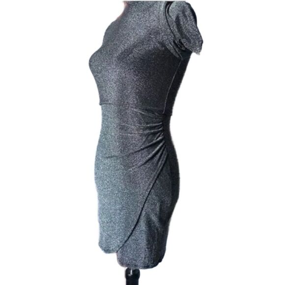 BCX Metallic Ruched Tulip Hem Long Sleeve Dress/Lots of Stretch (Size: XS) - Picture 6 of 14